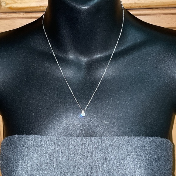 Solid 14K White Gold Semi Bezel Natural Round Cut Diamond Solitaire Necklace - Picture 3 of 16